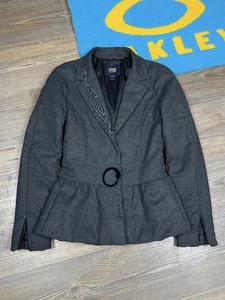 Womans Roberto Cavalli Warm Wool Gray with Beaded Brooch Blazer Jacket Size 42 - Picture 1 of 14