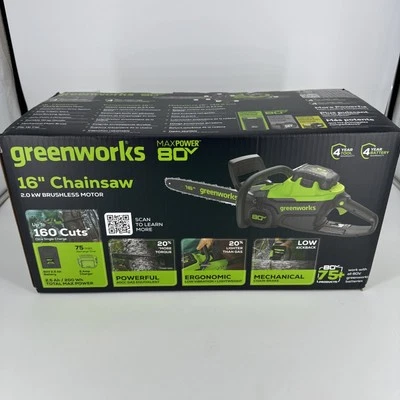 阅读 Greenworks 80V 16 英寸无刷无绳链锯 2.5 安电池 CS80L2513 — 第 1/4 张图片