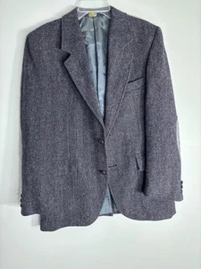 Pendleton size  40 Navy Herringbone Wool Blazer Suede Elbow Patches Made in USA - Picture 1 of 11