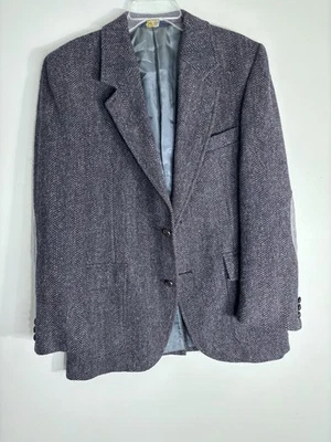 Pendleton size  40 Navy Herringbone Wool Blazer Suede Elbow Patches Made in USA - Image 1 of 4