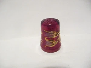 THIMBLE GUILD RUBY RED HANDPAINTED CRYSTAL ULLMANNGLASS GERMANY FLOWERS W/22KT G - Picture 1 of 5