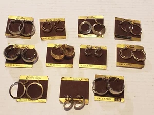 Set of 11 Vintage Shelby Rene Antique Silver Tone & Gold Tone Hoop Earrings NOS - Picture 1 of 2