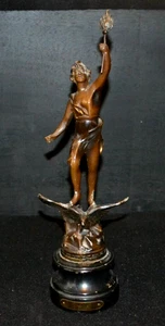 ANTIQUE FRENCH ART DECO BRONZE FINISH SPELTER LA JOUR THE DAY STATUE - Picture 1 of 6