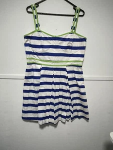 Portmans Size 16 Bra Blue White Striped Sleeveless Dress Pleated Cotton Lined - Picture 1 of 12
