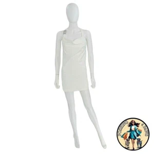 EB Denim Cowl Buckle Logo Bodycon Jersey Mini Dress in White Size M - Picture 1 of 14