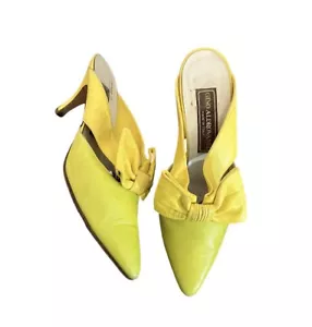 Vintage Gino Aldrovandi Yellow Heels Mules Bow Shoes 1980s Size 7 - Picture 1 of 11