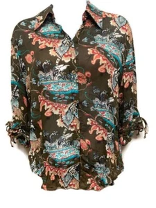 Violet & Claire Braun Beige Paisley Blumen Rüschenbesatz Schößchen Top M - Bild 1 von 7