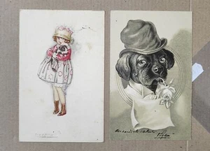DOG DOGS CANE-PUPPIES-LOT 2 POSTCARDS-C65-171 - Picture 1 of 1