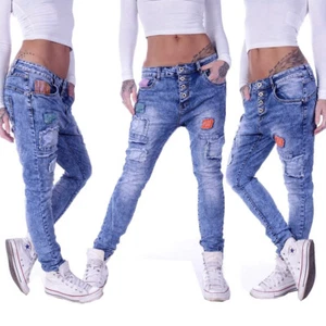 Damen Boyfriend Jeans Chino Baggy Harems Hose Hüftjeans Stretch Girlfriend D119 - Bild 1 von 5