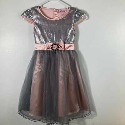 Vestido de fiesta con lentejuelas gris melocotón 7 Candies para niñas Foto 1 de 4