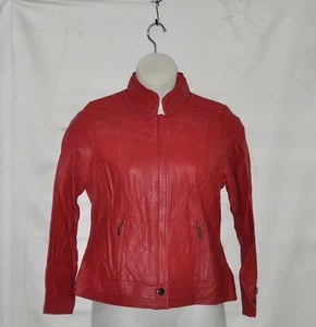 Joan Rivers Lamb Leather Jacket  with Animal Print Lining Size XL Red - Picture 1 of 3