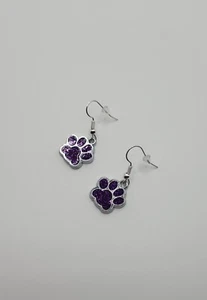 Beautiful Handmade Purple Dog Paw Earrings - Picture 1 of 4