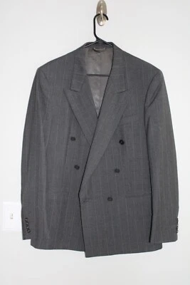 VINTAGE GRAY CHRISTIAN DIOR DOUBLE-BREASTED SPORT COAT sz 40R stripe suit jacket - Image 1 of 4