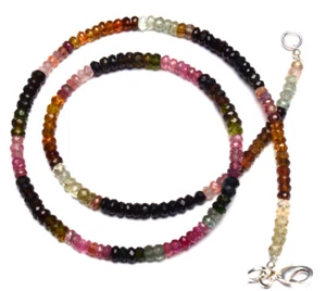Natural Gem Multicolor Tourmaline 4MM Size Faceted Rondelle Beads Necklace 18" - Picture 1 of 5