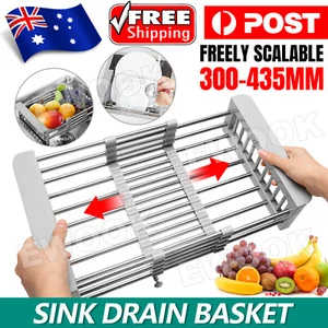 Stainless Steel Storage Sink Drain Basket Dish Drying Rack Kitchen Organizer - Picture 1 of 10