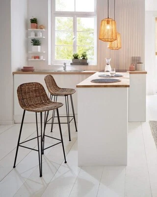 Rattan Bar Stuhl "Modern Line" grau, Sitz Höhe 67cm, Korb Küchen Tresen Hocker - Bild 1 von 4