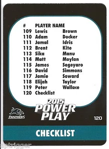 2015 NRL Power Play Base Card (120) Panthers Check List - Picture 1 of 1