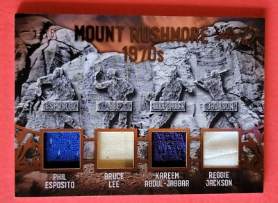 BRUCE LEE KAREEM ABDUL JABBAR REGGIE JACKSON PHIL ESPOSITO JERSEY CARD 2/15 LEAF - Image 1 of 3