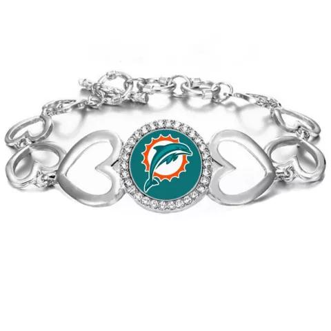 Miami Dolphins Womens Heart Link Adjustable Bracelet w Gift Pkg D27 Cover