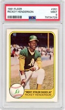 1981 Fleer #351 Rickey Henderson Oakland Athletics (HOF) / MINT PSA 9 *4728