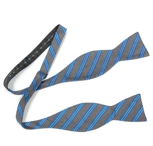 Countess Mara Brilliant Blue and Gray Stripe Men's Silk Bow Tie Bowtie - Picture 1 of 2