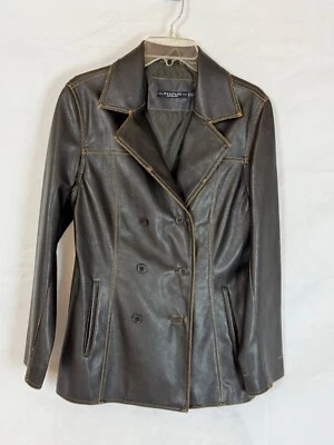 Chaqueta/ablazer Rampage para mujer de cuero sintético estilo envejecido chocolate talla grande Foto 1 de 4