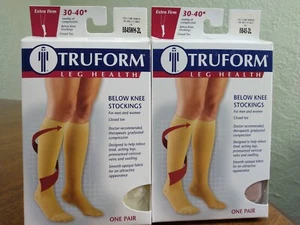 TRUFORM Fascia Unisex Punta Chiusa Sotto Ginocchio 30-40mmHg Bianco e Beige 2XL Nuova - Foto 1 di 13