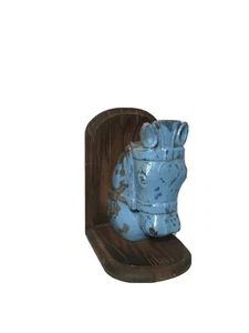 Rustic Teal HORSE HEAD BOOKEND~Paper Mache Horse On Stained Walnut~Wood Base - Picture 1 of 12