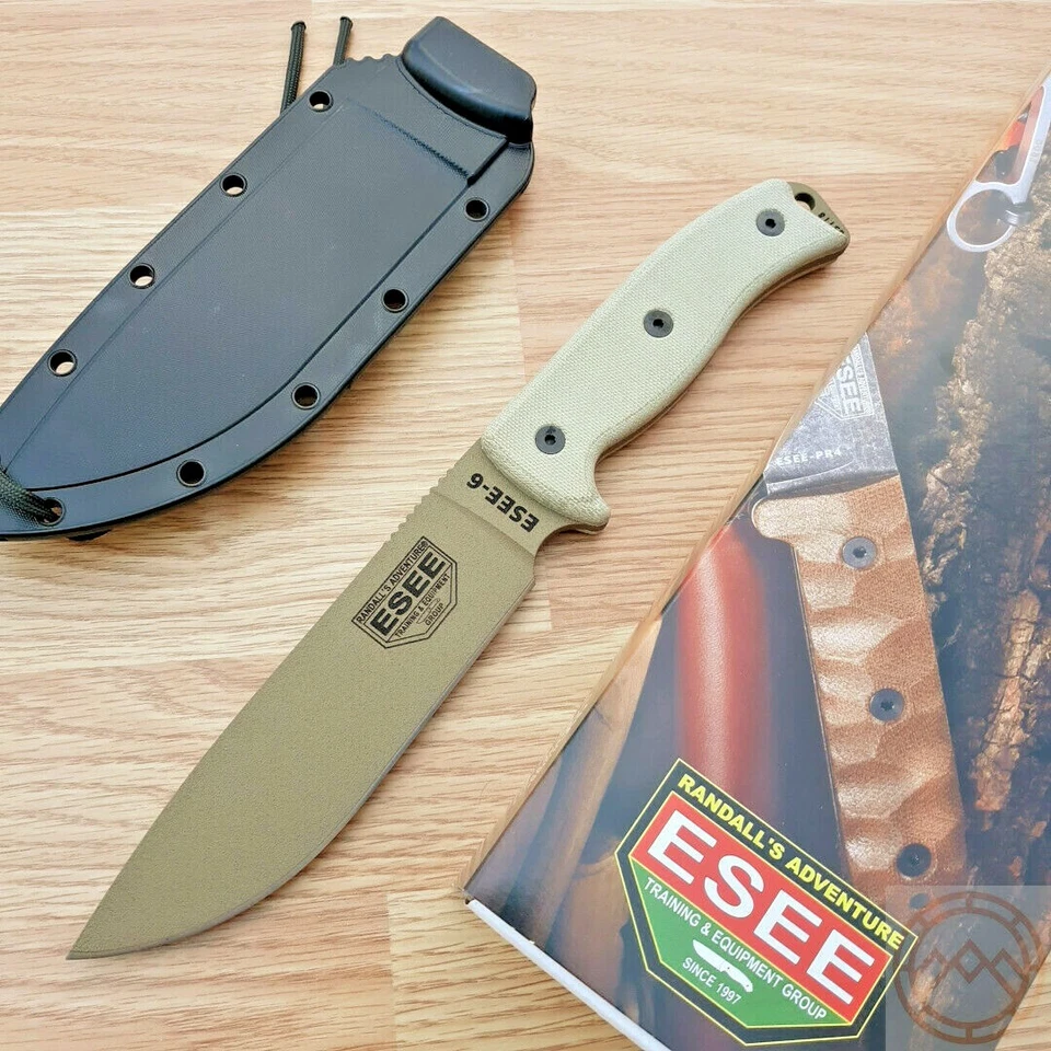 ESEE Model 6 Plain Edge Dark Earth Fixed Blade Linen Handle Knife Sheath 6PDE