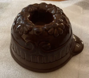 Vintage German Ceramic Cake jello Mold Brown 4.5” Ac. Glazed Granny Cottage - Picture 1 of 5