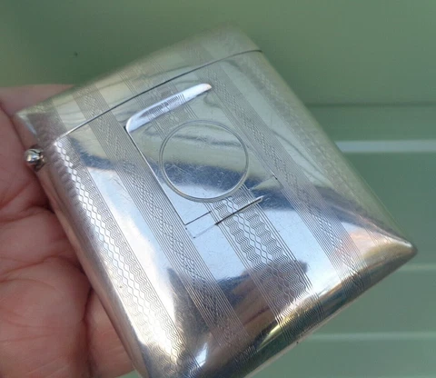RARE Art Deco Sterling Silver Card Case + Stamp Holder h/m 1922 Birmingham Cover