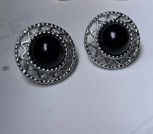 Vtg 1979 Sarah Coventry Black Stone Cabochon Earrings - Picture 1 of 3