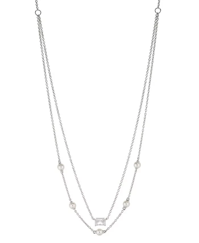 Colar em camadas de pérolas de vidro zircônia cúbica tom prata Eliot Danori - Imagem 1 de 1