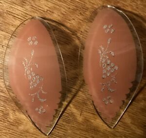 VTG Clear & Pink Curved Replacement Touch Lamp Glass Clear Floral Designed