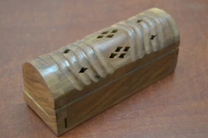 HANDMADE CARVED INCENSE BURNER COFFIN WOOD BOX #F-778B - Picture 1 of 4