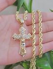 14k Gold Rope Chain Necklace Jesus Cross Charm Pendant Set 18-28" inch 5mm, REAL