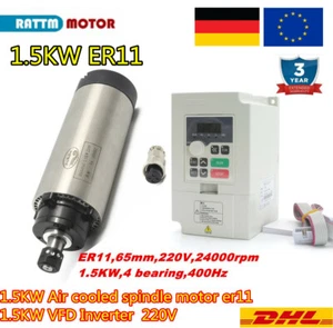 〖DE〗 1.5KW CNC Frässpindel VFD Kit Air Cooled Spindle Motor ER11 65mm 4 bearings - Bild 1 von 15