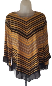 Alfani Women's Gold Yellow Chevron Striped Long Sleeve Tunic Blouse PL - Picture 1 of 4