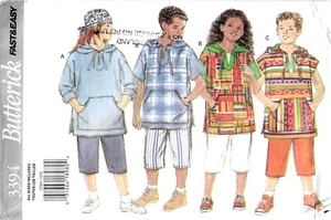 Butterick 3394 Pullover Hooded Top and Shorts Sewing Pattern Girls Boys 7 to 14 - Bild 1 von 2