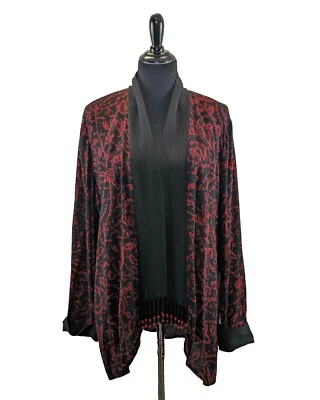 Vintage Carole Little Jacket Size 16 Red Black Topper Scarf Bead Accents NWT - Image 1 of 4