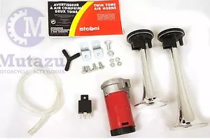 Motorcycle air compressor twin Chrome bull horn kit set , loud and different - Picture 1 of 1