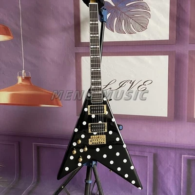 Custom Randy Rhoads Polka White Dot V Electric Guitar Left-Handed FR Bridge Fast - Image 1 of 4