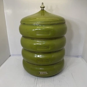 Vintage MCM Aluminium Stapel Atomic 5 Stück Kanister Aufbewahrung Set AVOCADO GRÜN - Bild 1 von 12