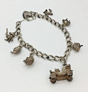 Stg Silver 925 Bracelet Chain Lock Assorted Charms 1987 B'ham 7" 22.5g J33 P979 - Picture 1 of 12