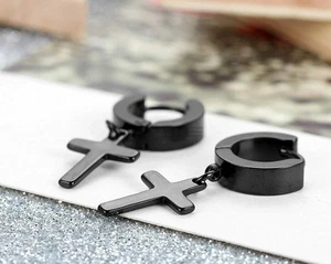 Kleine Huggie Creolen 12 mm Kreuz-Schwarz Damen Edelstahl & A1 Look... - Bild 1 von 6