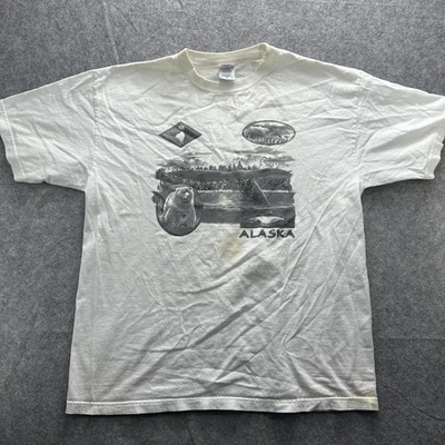 Vintage Alaska Shirt Mens XL White Graphic Wildlife Bear Whale Salmon y2k SS - Image 1 of 4