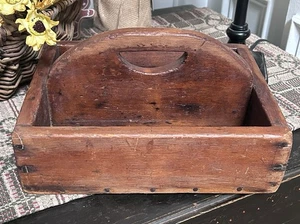 Antica scatola caddy primitiva in legno bella patina primitiva vintage country - Foto 1 di 6