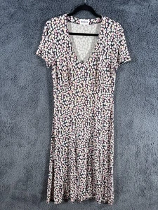 Abito midi Brora donna UK 14 multicolore fiori floreale scollo a V linea A estivo - Foto 1 di 8