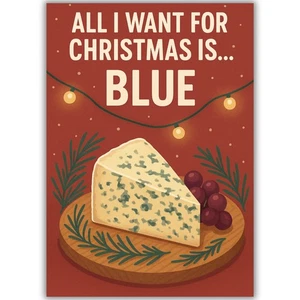 Funny Christmas Card For Him Her Friend Man Woman Blue Christmas Blue Cheese - Picture 1 of 8