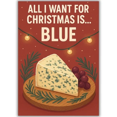 Funny Christmas Card For Him Her Friend Man Woman Blue Christmas Blue Cheese - Image 1 of 4
